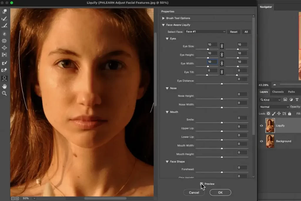 Adjust a person’s facial features